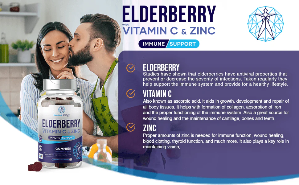 Elderberry Immune Support with Vitamin C and Zinc - Gummies