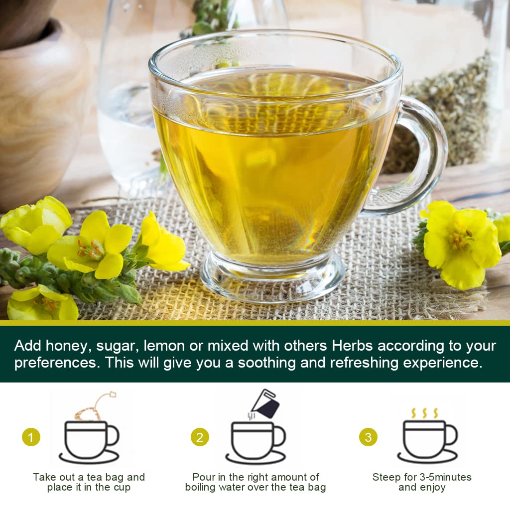 Mullein Leaf Tea for Lungs Cleanse and Immune Support, 100% Natural, Caffeine Free, 40 Tea Bags