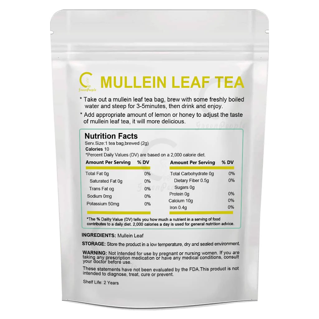 Mullein Leaf Tea for Lungs Cleanse and Immune Support, 100% Natural, Caffeine Free, 40 Tea Bags