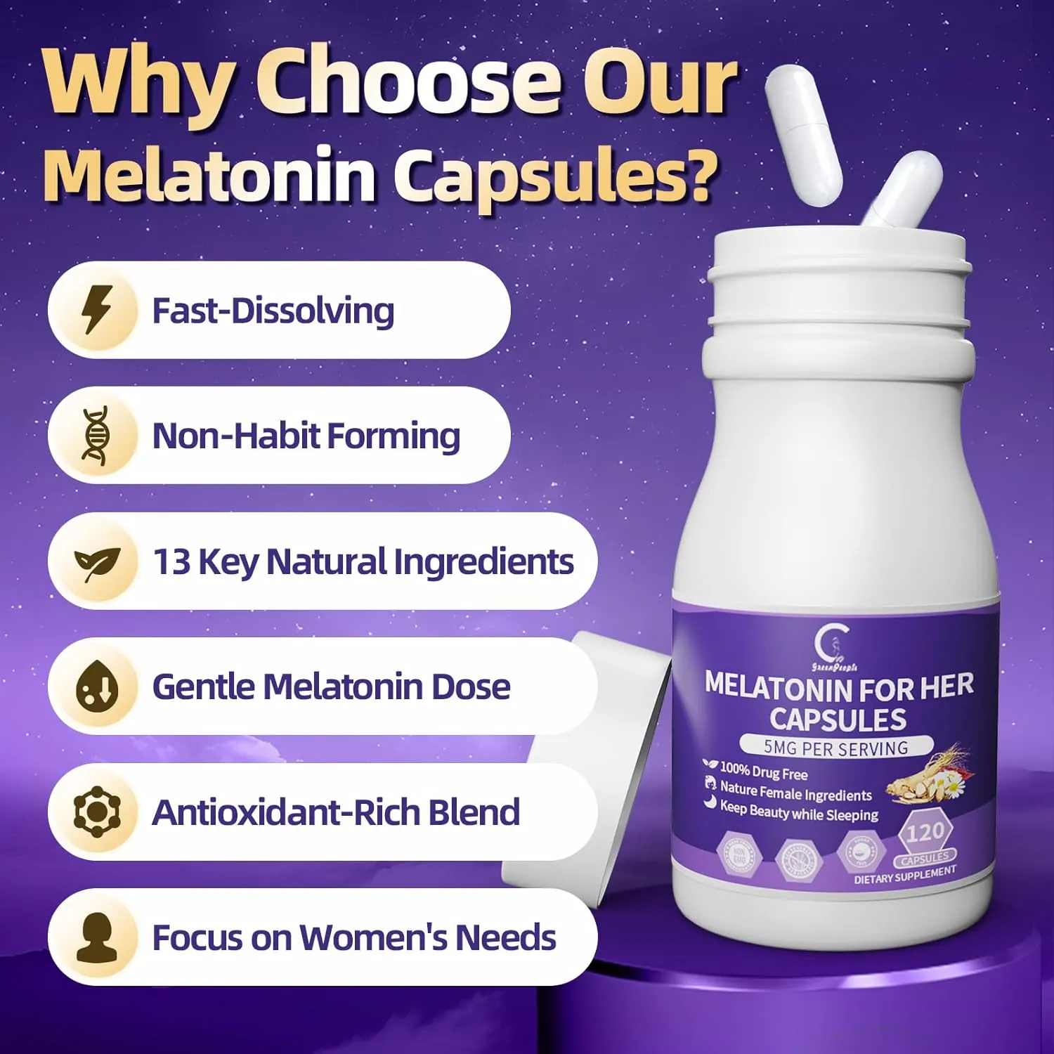 Melatonin 5mg Extra Strength | Adult Extra Strength Supplement, Sleep Aid -120 Capsules