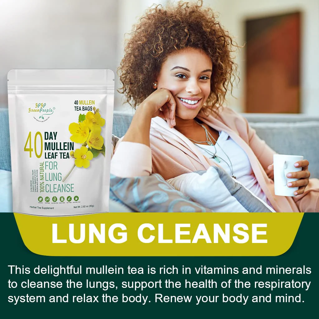 Mullein Leaf Tea for Lungs Cleanse and Immune Support, 100% Natural, Caffeine Free, 40 Tea Bags