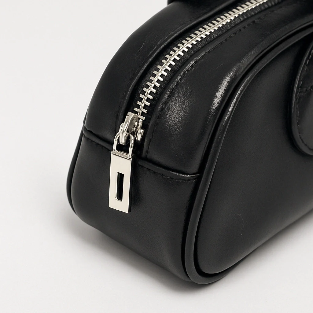 Black Leather Dome Top Handle Bag – Minimalist Shoulder & Handheld Boston Style for Everyday Elegance