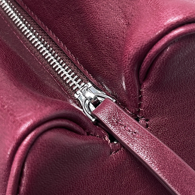 Burgundy Structured Shoulder Bag – Geometric Leather Tote for Work & Daily Wear