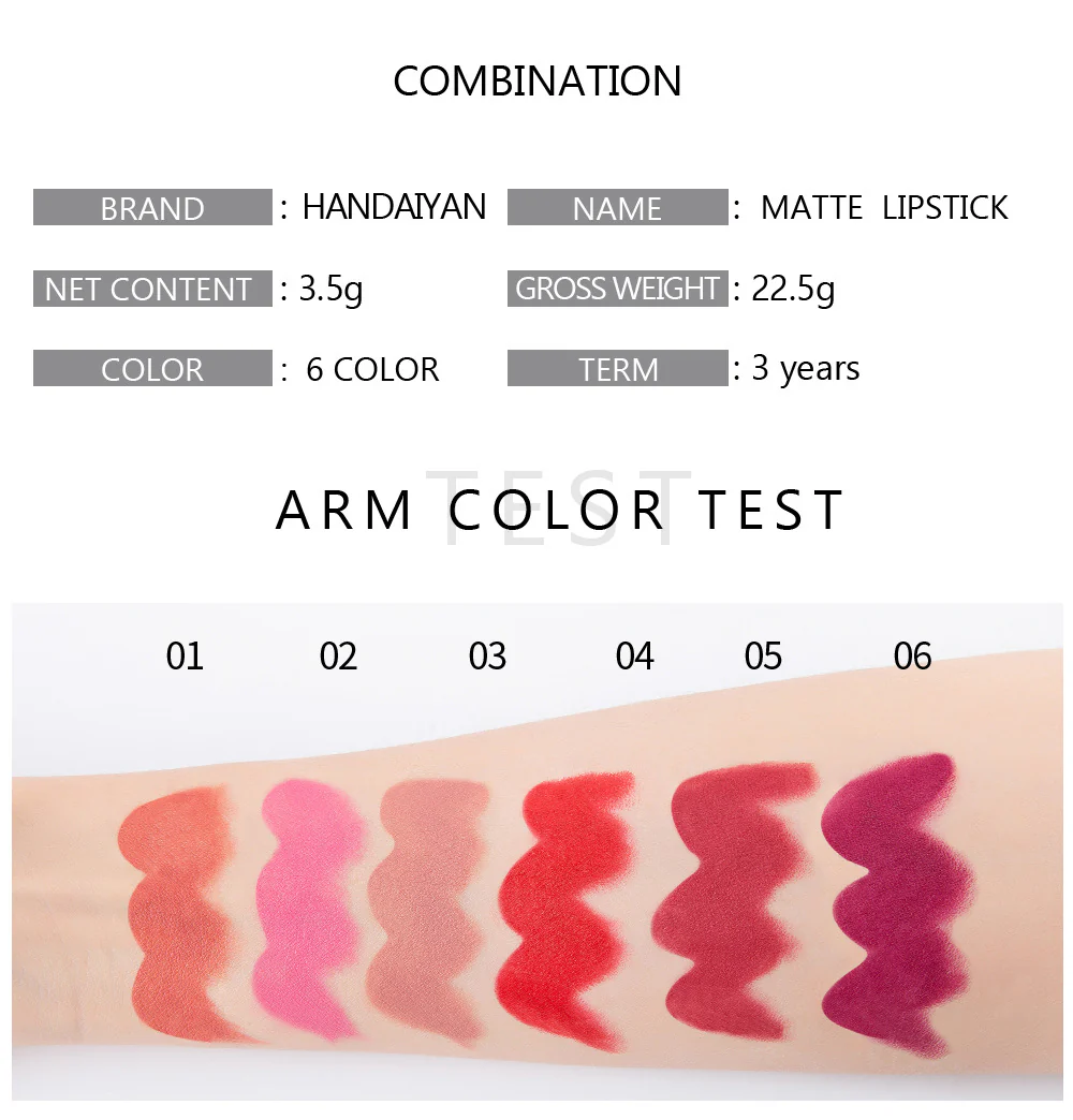 LS03 Hot Sale 6 Colors Matte Finish Lipstick Lip Balm