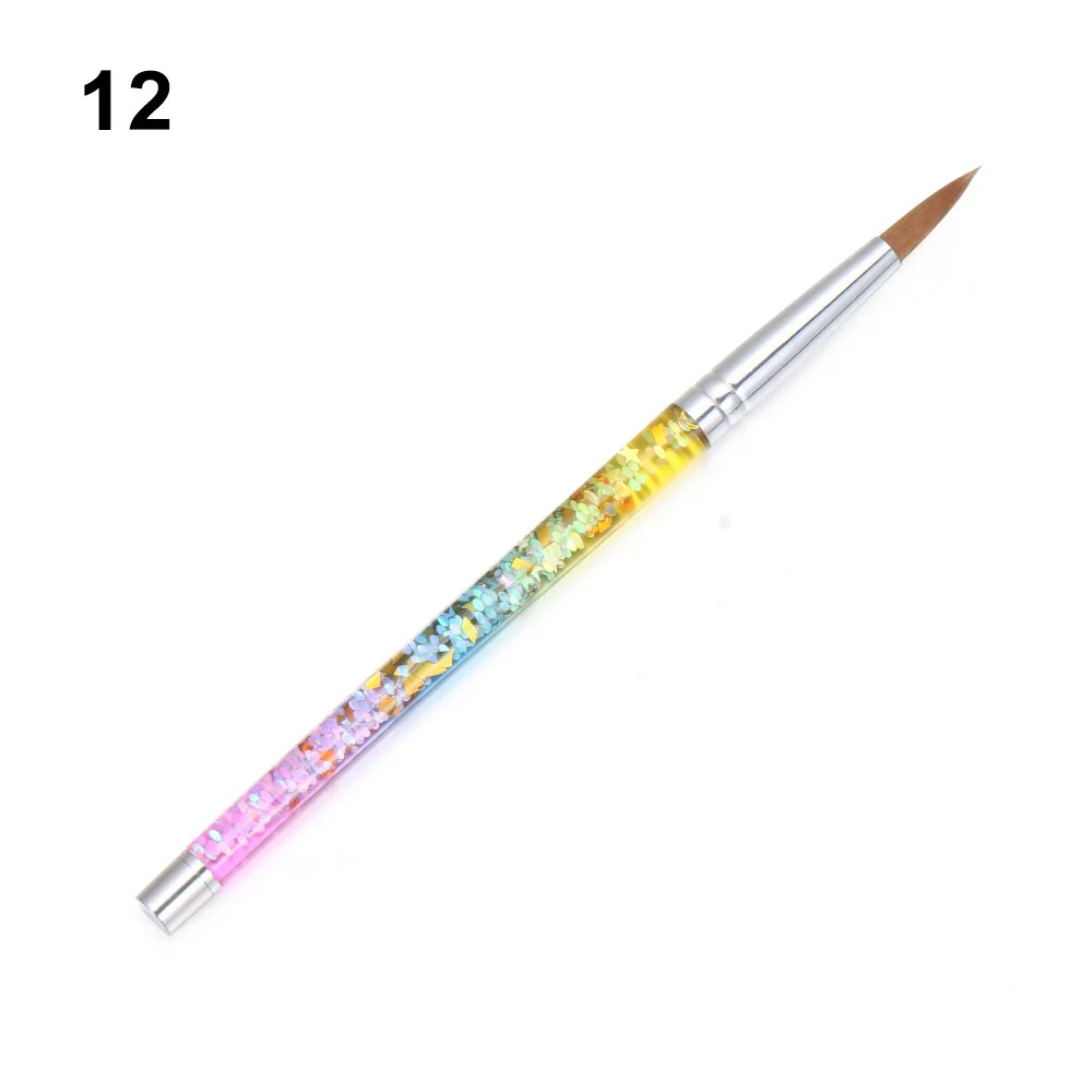 New Glitter Handle Nail Art Brush for Acrylic Powder 100% Nylon Manicure Acrylic Nails Round Nail Art Brush With Liquid 7 Sizes