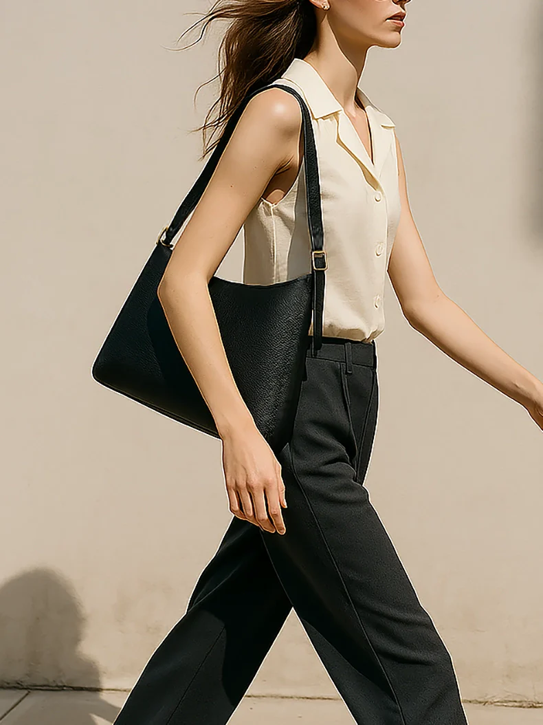 Effortless Elegance: Minimalist Pebbled Leather Hobo Bag