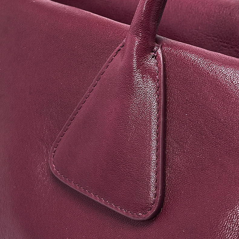 Burgundy Structured Shoulder Bag – Geometric Leather Tote for Work & Daily Wear