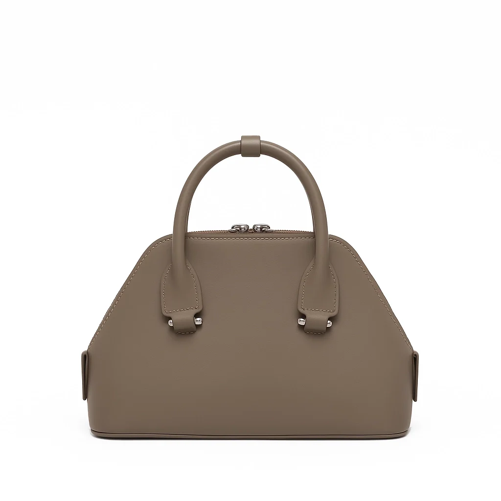 Elegant Taupe Leather Handbag – Dual Carry Top Handle & Crossbody