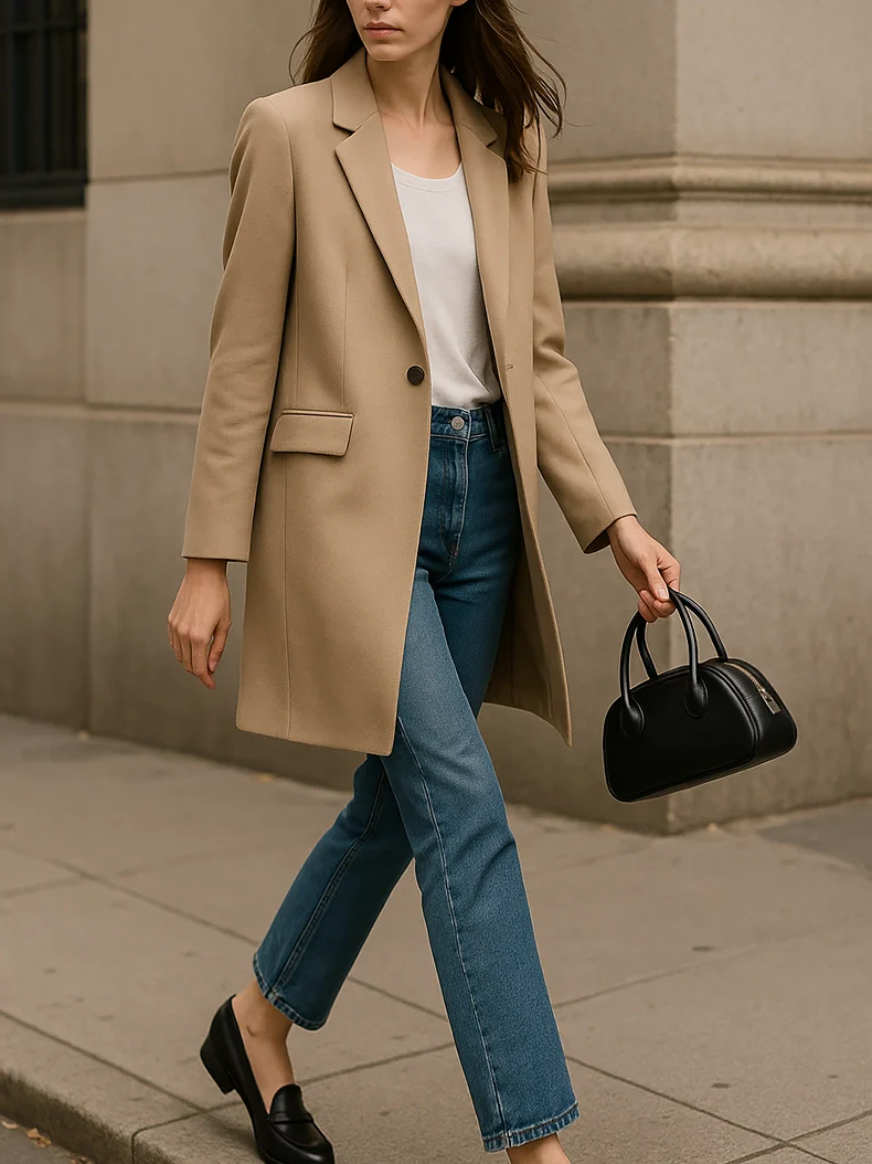 Black Leather Dome Top Handle Bag – Minimalist Shoulder & Handheld Boston Style for Everyday Elegance