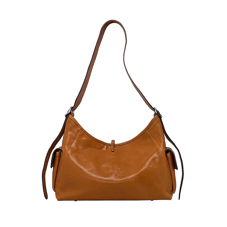 Vintage Saddle Hobo Shoulder Bag – Brown Leather Slouch Bag with Side Pockets