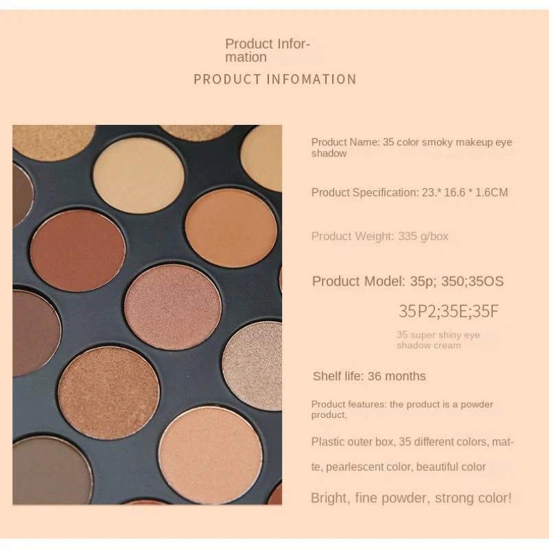 ES11 35 Color Eye Shadow Makeup Shimmer Matte Earth Color Eye Shadow Plate Ins Sequins Glitter Beauty Wholesale