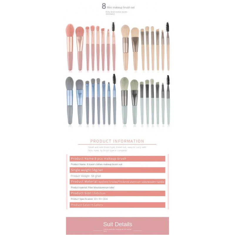 New Mini 8 Makeup Brushes Set Eye Shadow Brush Lash Comb Blush Loose Powder Brush Makeup Brush