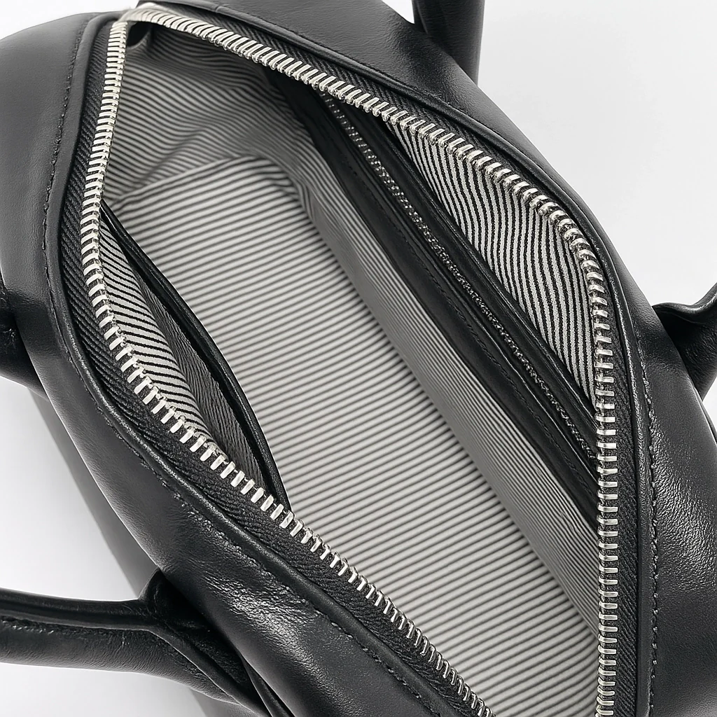 Black Leather Dome Top Handle Bag – Minimalist Shoulder & Handheld Boston Style for Everyday Elegance