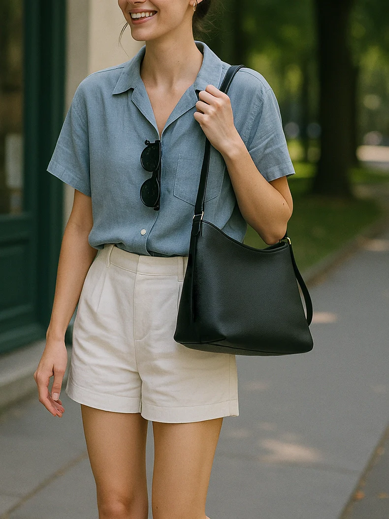 Effortless Elegance: Minimalist Pebbled Leather Hobo Bag