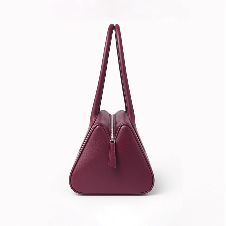 Burgundy Structured Shoulder Bag – Geometric Leather Tote for Work & Daily Wear