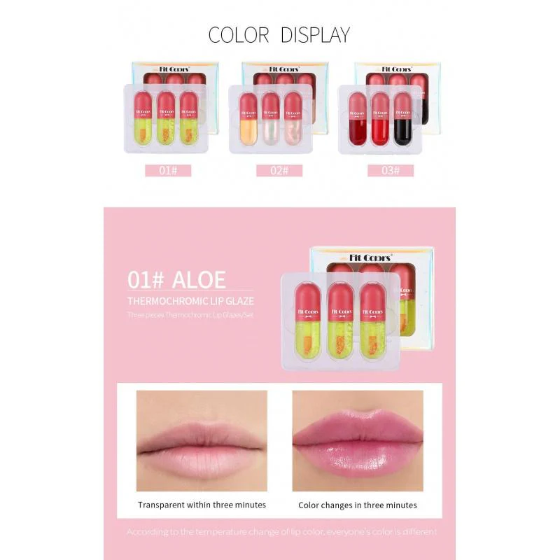 Lp03 Popular Lip Lip Stain Pearlescent Thin and Glittering Moisturizing Hydrating Temperature Control Color Changing Lip Gloss Lip Gloss Liquid Box