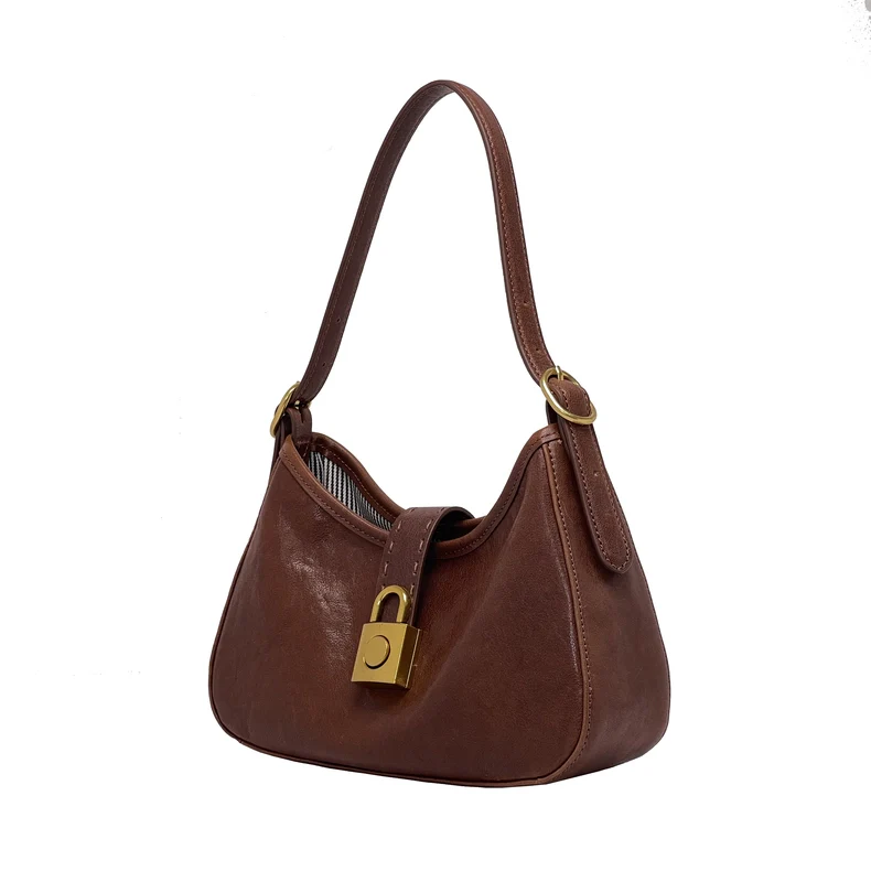 Mini Hobo Lock Bag in Vintage Brown – Shoulder & Underarm Carry