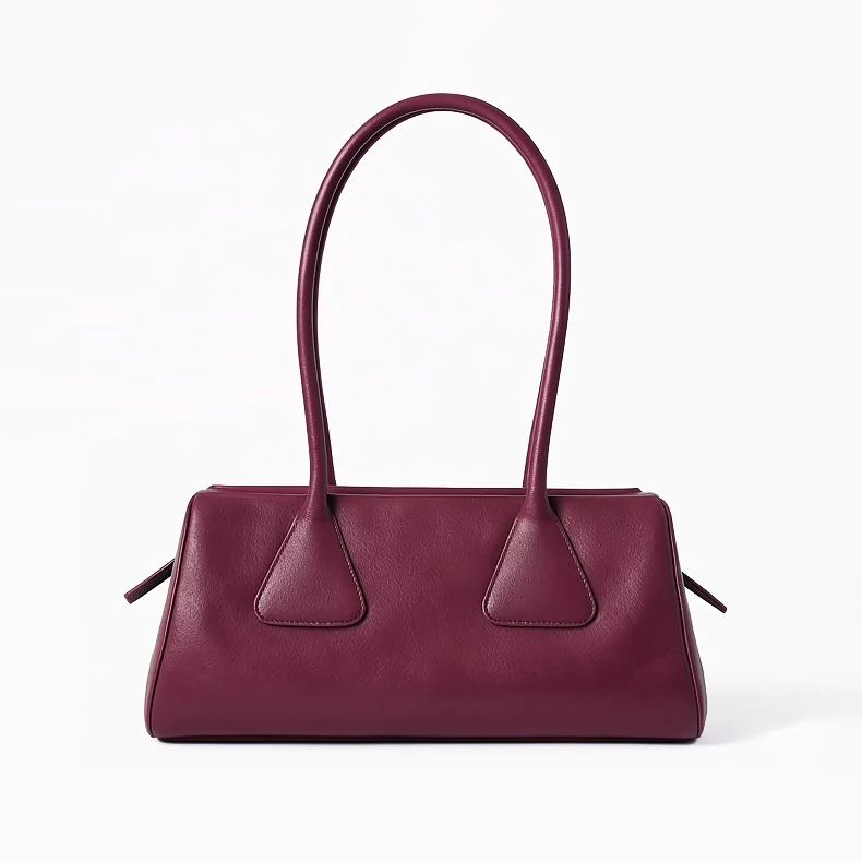 Burgundy Structured Shoulder Bag – Geometric Leather Tote for Work & Daily Wear