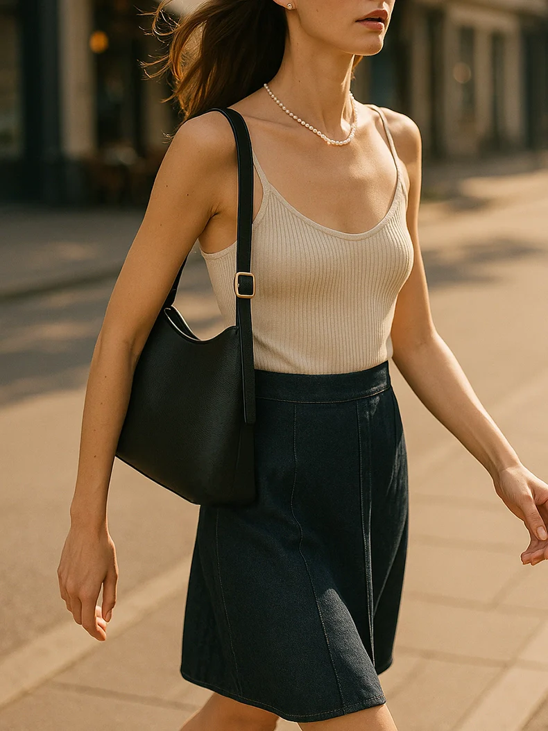 Effortless Elegance: Minimalist Pebbled Leather Hobo Bag