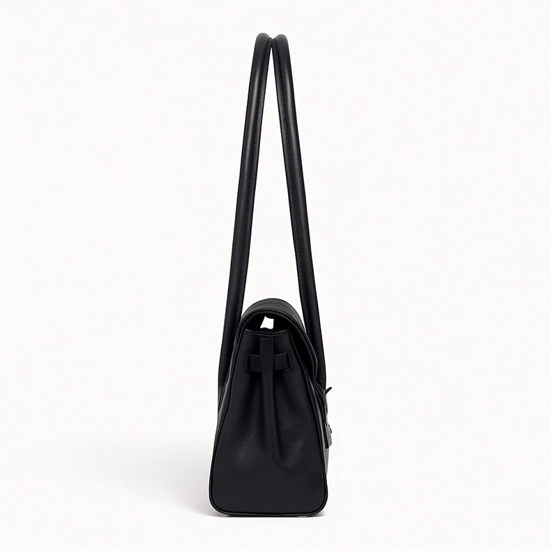 Structured Black Baguette Bag – Dual Strap Leather Shoulder Handbag