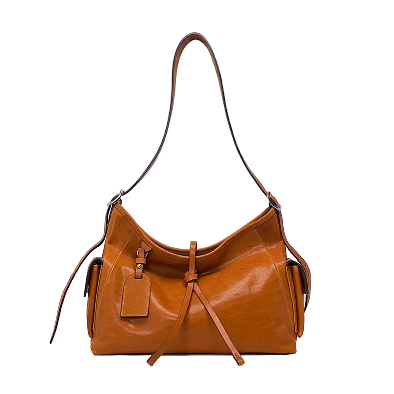 Vintage Saddle Hobo Shoulder Bag – Brown Leather Slouch Bag with Side Pockets