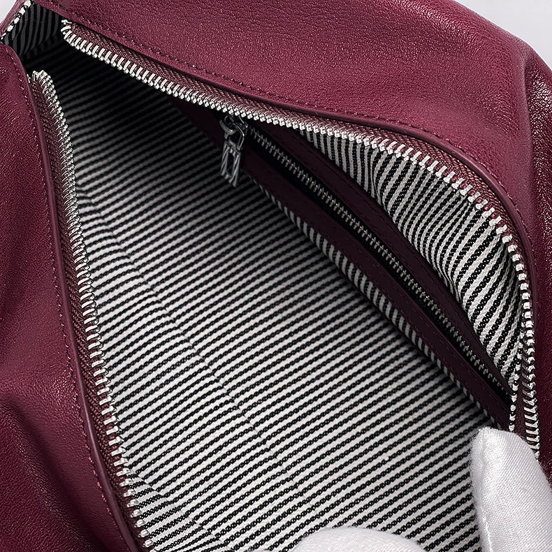Burgundy Structured Shoulder Bag – Geometric Leather Tote for Work & Daily Wear