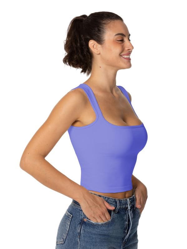 Sunzel Women's Sexy Sleeveless Crop Top Seamless Wide Square Neck Going Out Tops Summer Trendy Workout Yoga Casual Tank Top