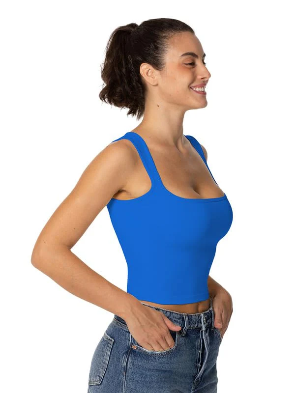 Sunzel Women's Sexy Sleeveless Crop Top Seamless Wide Square Neck Going Out Tops Summer Trendy Workout Yoga Casual Tank Top