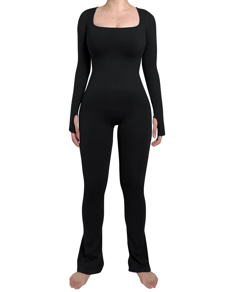 Long Sleeve Flare Jumpsuits for Women Seamless Wide Leg