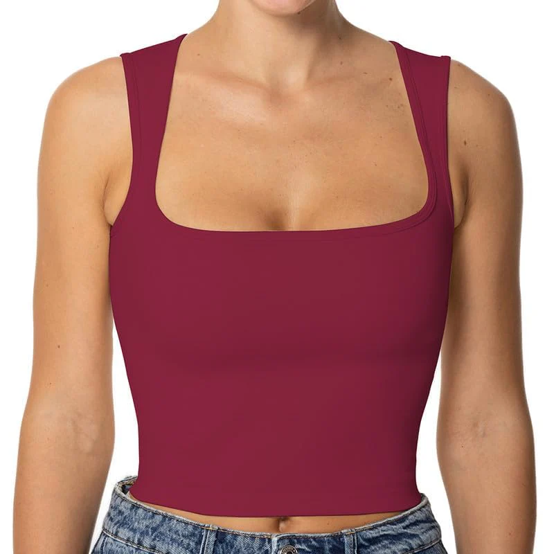 Sunzel Women's Sexy Sleeveless Crop Top Seamless Wide Square Neck Going Out Tops Summer Trendy Workout Yoga Casual Tank Top
