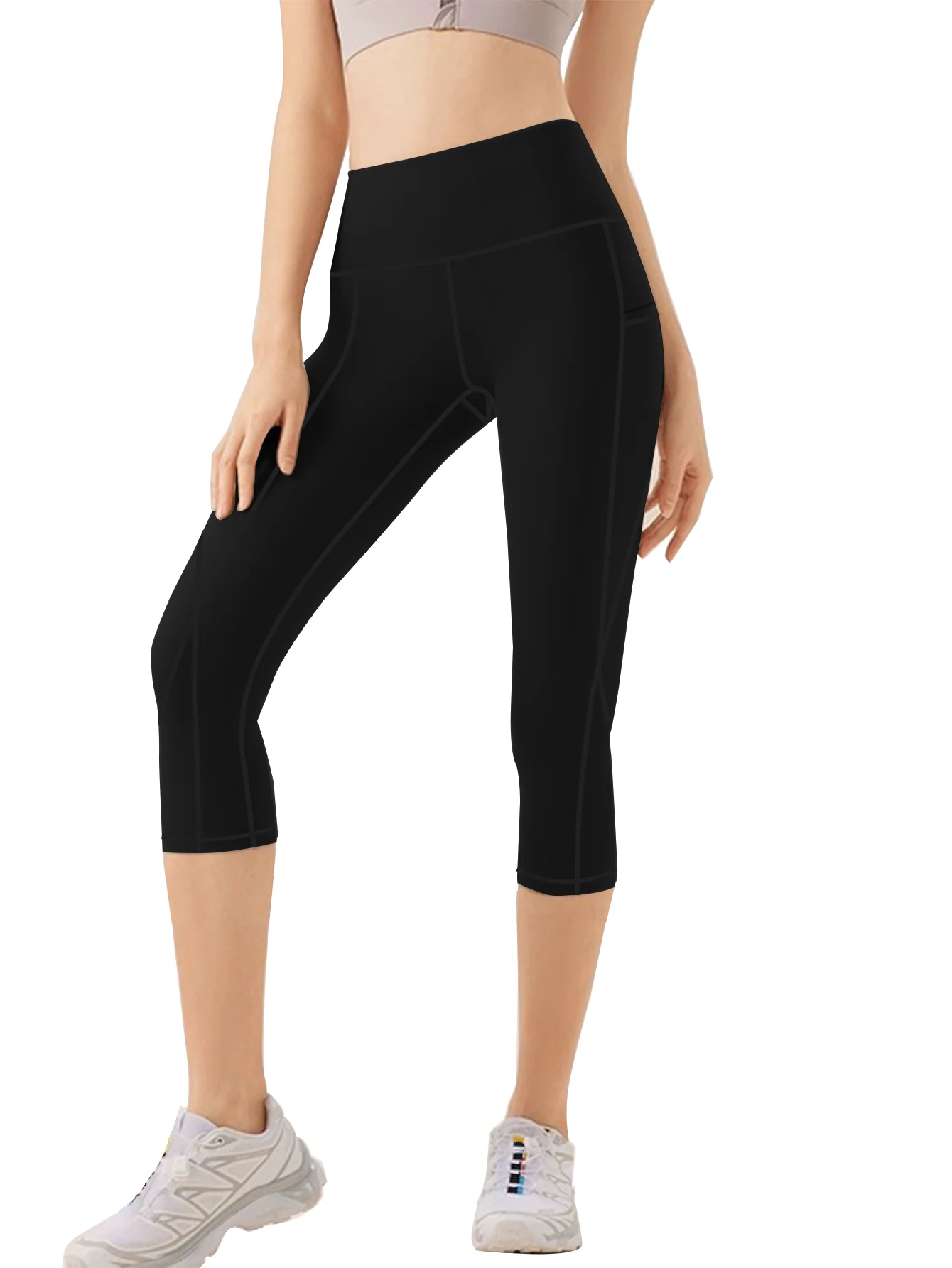 Women's High Waisted Yoga Capri Pants with Pockets Tummy Control Workout Leggings for Women Moisture Wicking 4-Way Stretch Athletic Compression Shorts for Gym Running Pilates Plus Size S-XXL