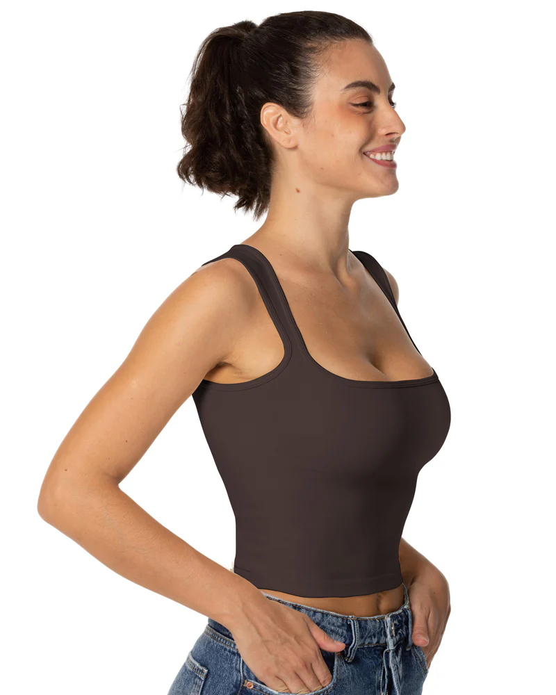 Sunzel Women's Sexy Sleeveless Crop Top Seamless Wide Square Neck Going Out Tops Summer Trendy Workout Yoga Casual Tank Top