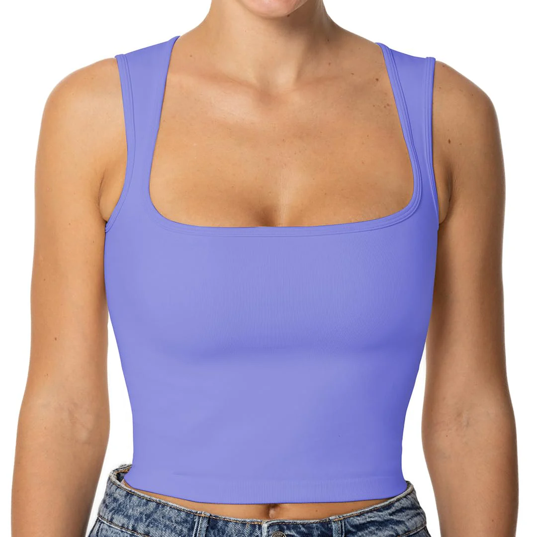 Sunzel Women's Sexy Sleeveless Crop Top Seamless Wide Square Neck Going Out Tops Summer Trendy Workout Yoga Casual Tank Top
