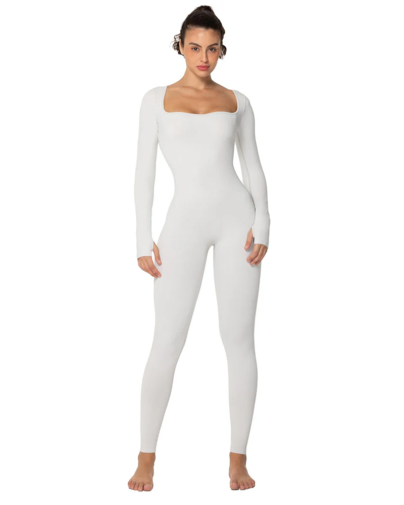 Women's Square Neck Long Sleeve Tummy Control Jumpsuits