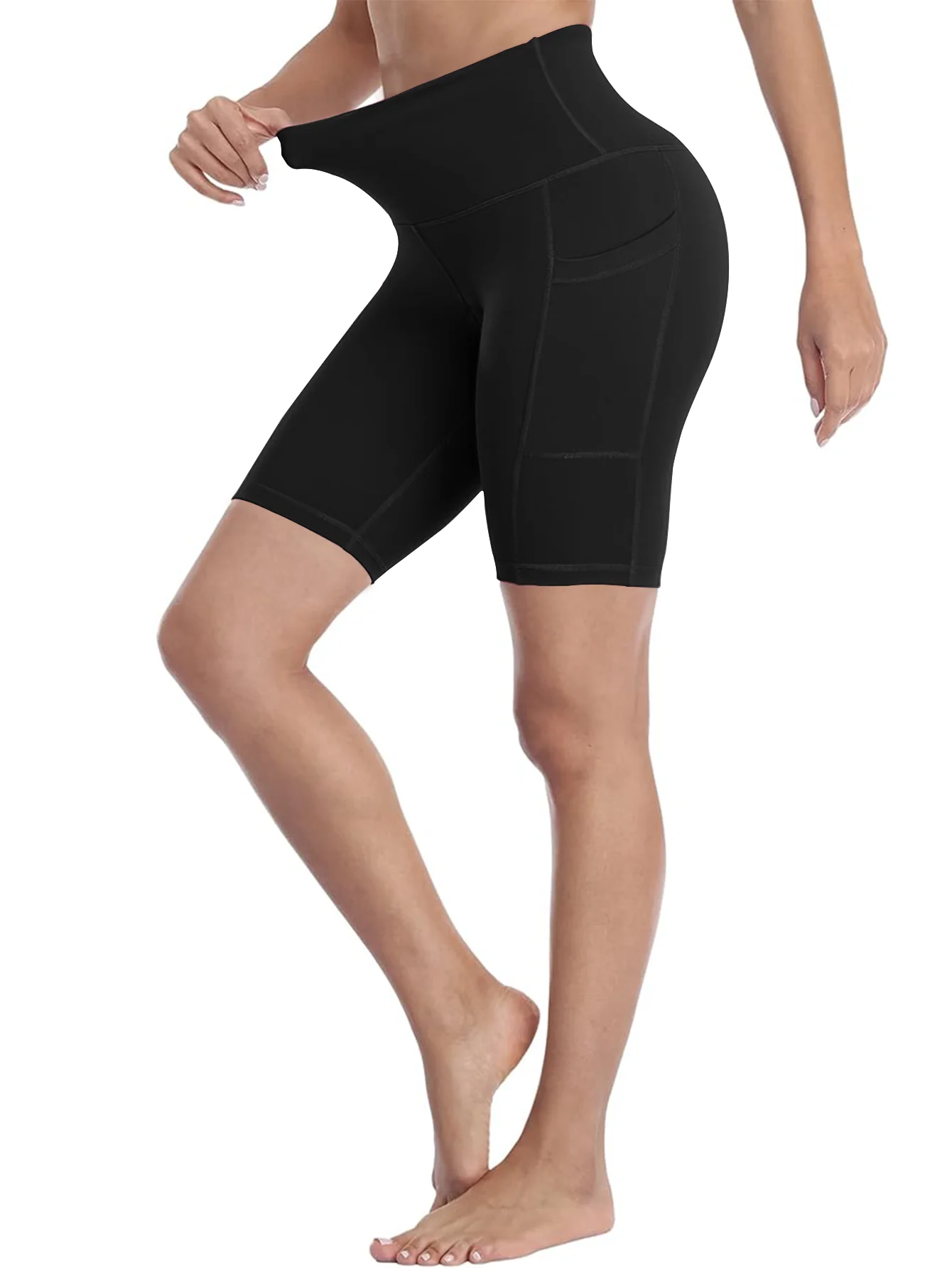 Plus Size High-Waisted Workout Shorts with Pockets Tummy Control Yoga Running Shorts for Women Moisture-Wicking Extended Sizes