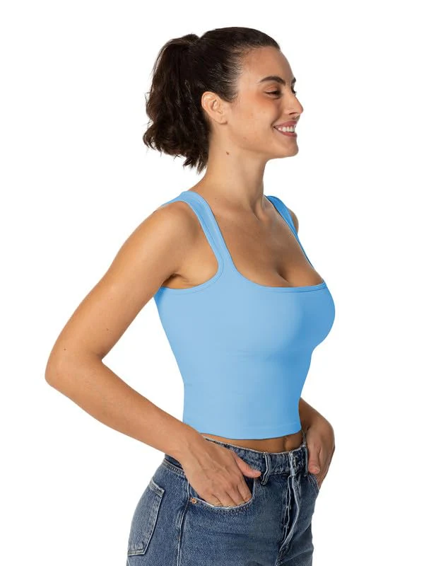 Sunzel Women's Sexy Sleeveless Crop Top Seamless Wide Square Neck Going Out Tops Summer Trendy Workout Yoga Casual Tank Top