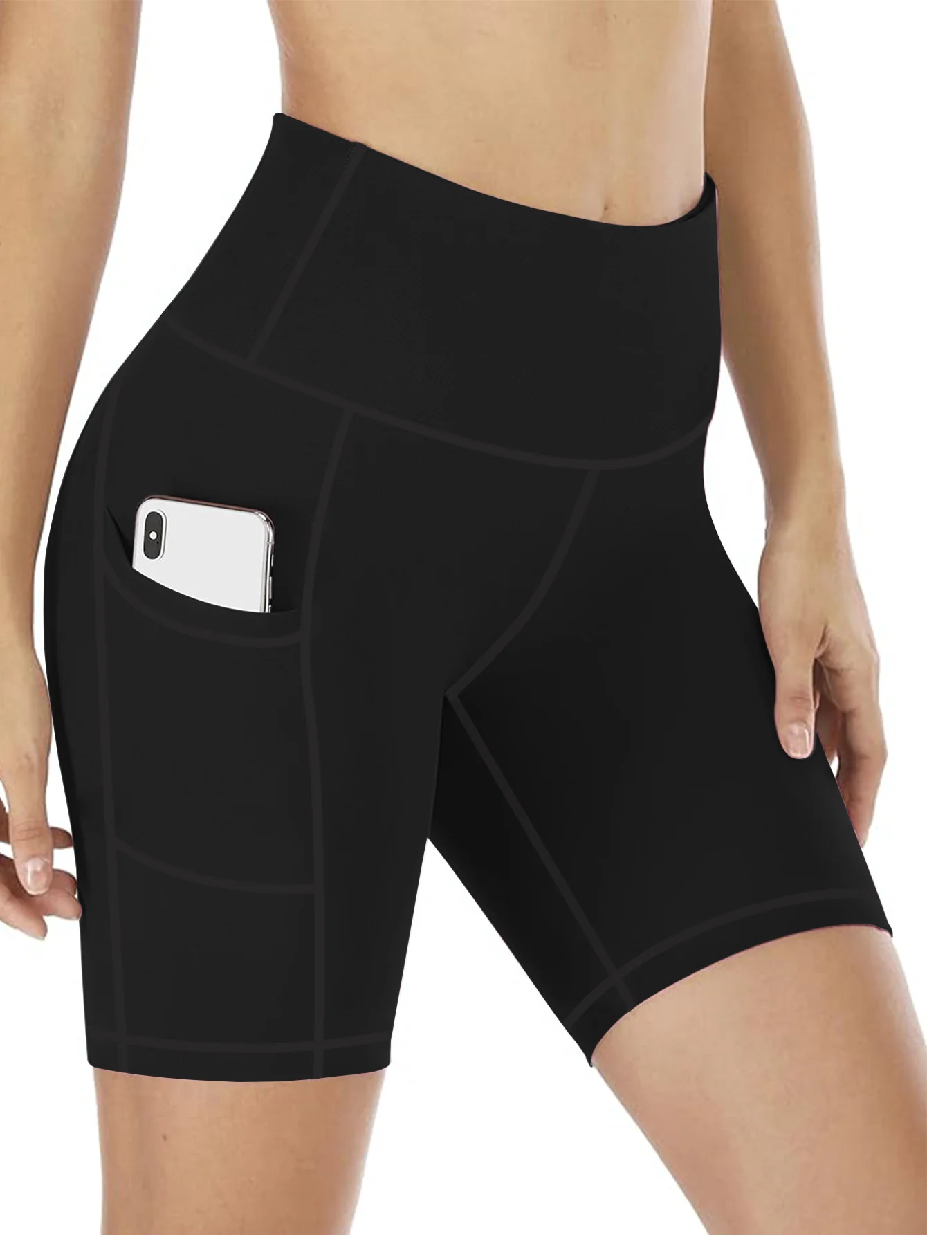 Plus Size High-Waisted Workout Shorts with Pockets Tummy Control Yoga Running Shorts for Women Moisture-Wicking Extended Sizes