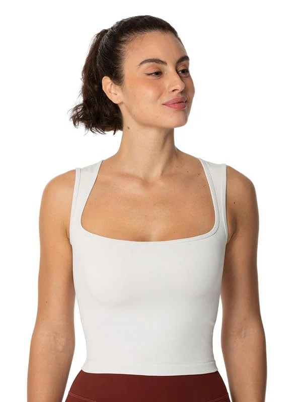 Sunzel Women's Sexy Sleeveless Crop Top Seamless Wide Square Neck Going Out Tops Summer Trendy Workout Yoga Casual Tank Top