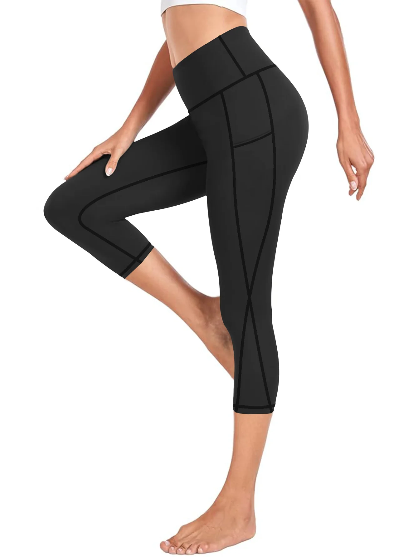 Women's High Waisted Yoga Capri Pants with Pockets Tummy Control Workout Leggings for Women Moisture Wicking 4-Way Stretch Athletic Compression Shorts for Gym Running Pilates Plus Size S-XXL