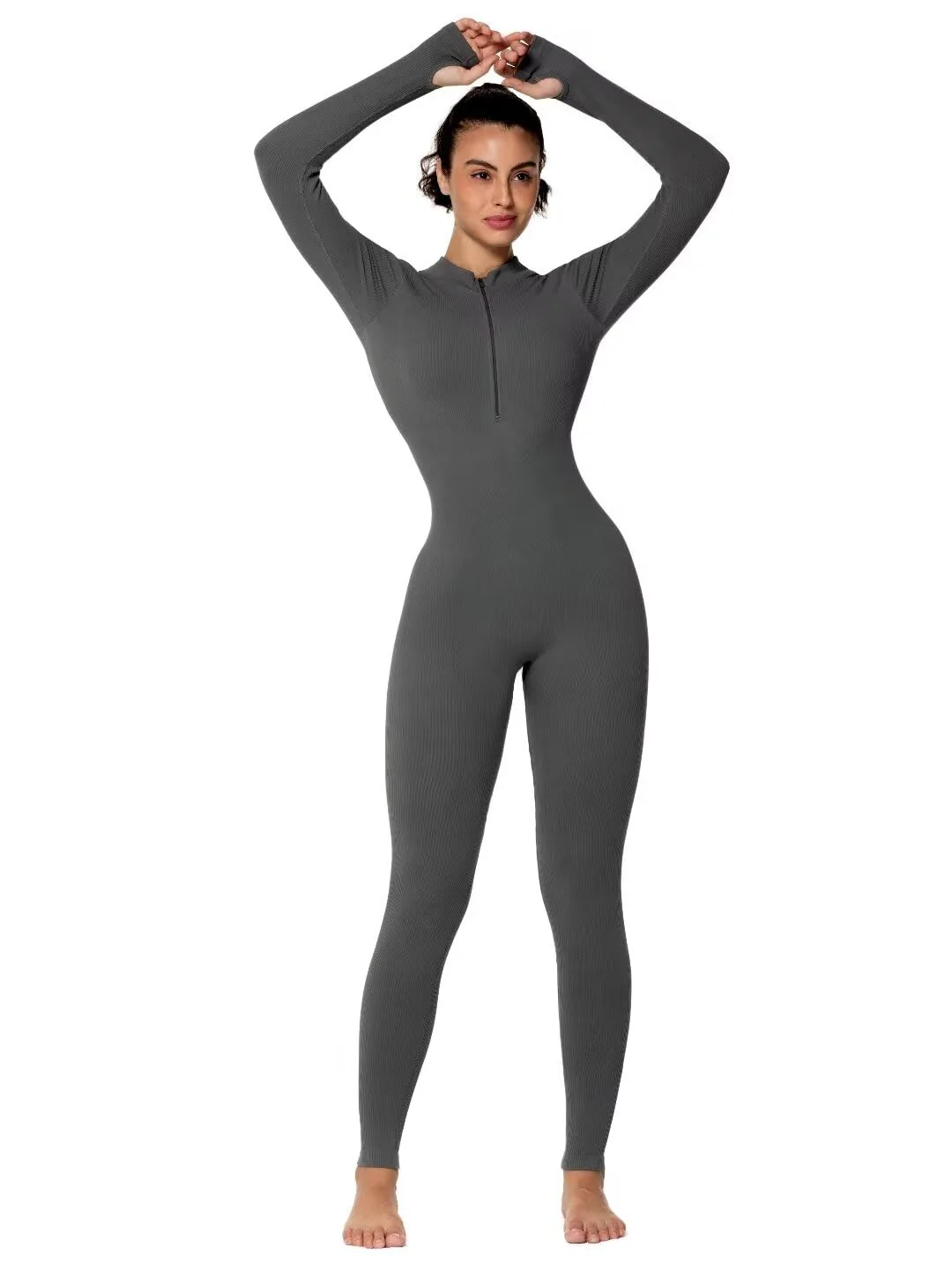 28 Striped Casual Yoga Sports Zip Jumpsuit