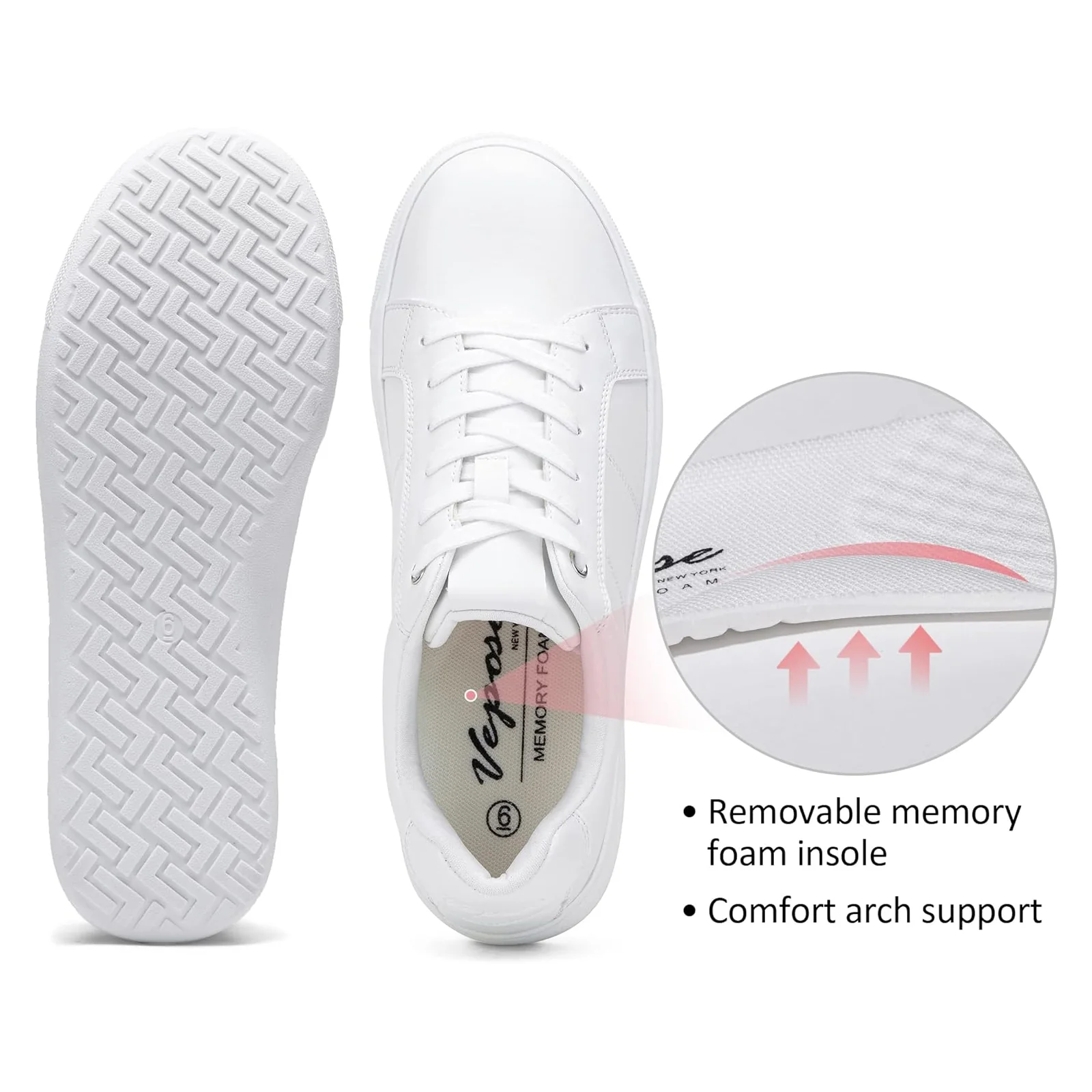 Vepose 8013 White Sneakers for Women, Casual Fashion Flat Low Top Comfortable Classic Shoes