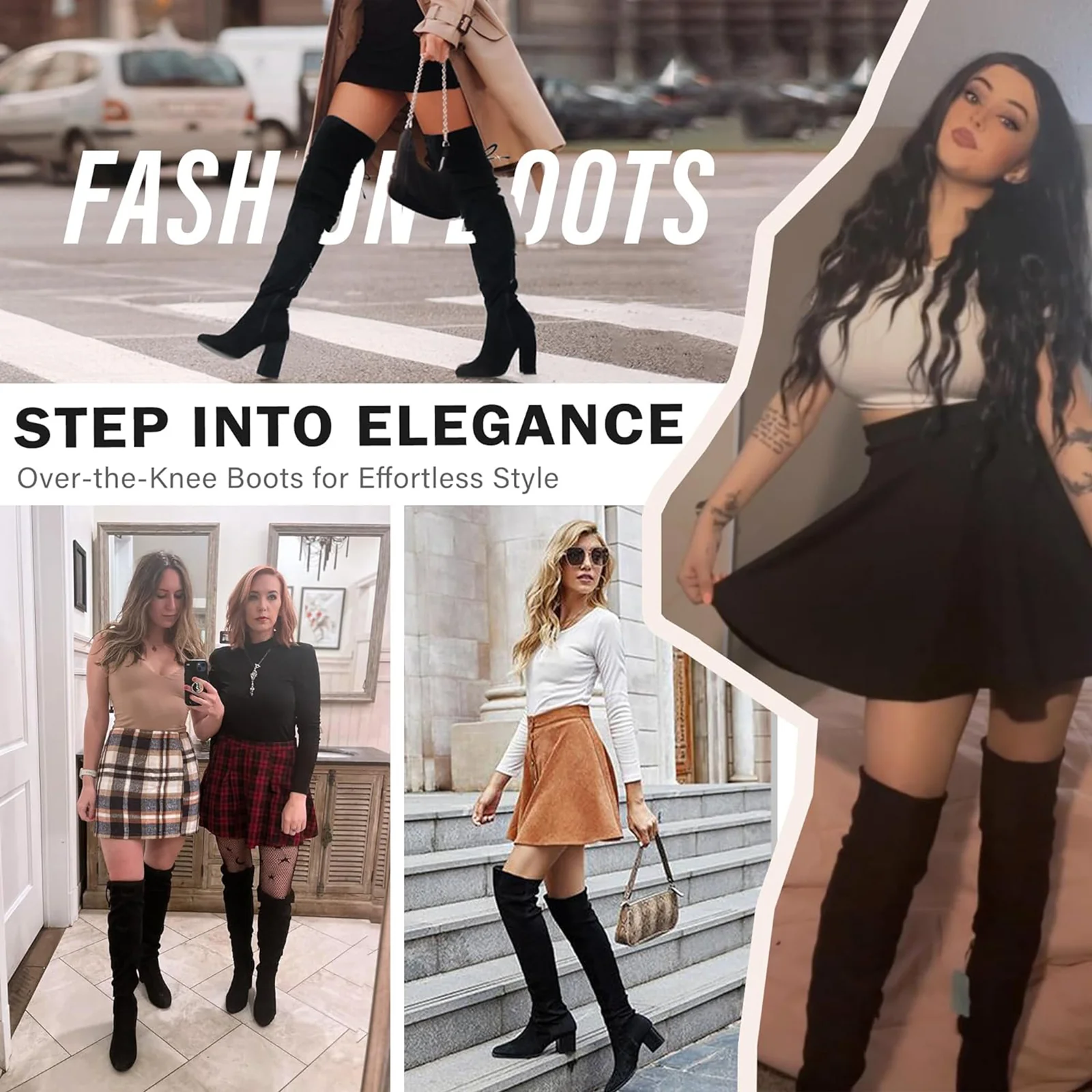 Vepose Women's 995A Over The Knee High Tall Square Toe Block Heel Boots for Women