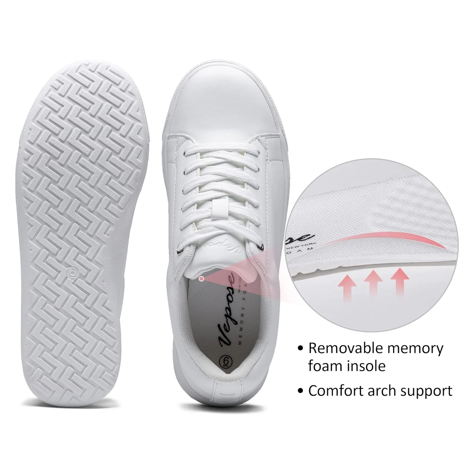 Vepose Women's 8012 Lace Up Classic Fashion Sneakers Comfortable Cute Shoes