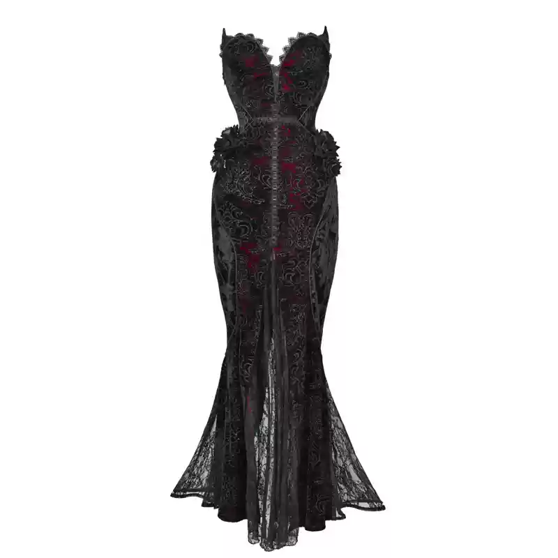 Gothic Velvet Fishtail Dress With Arm Sleeves