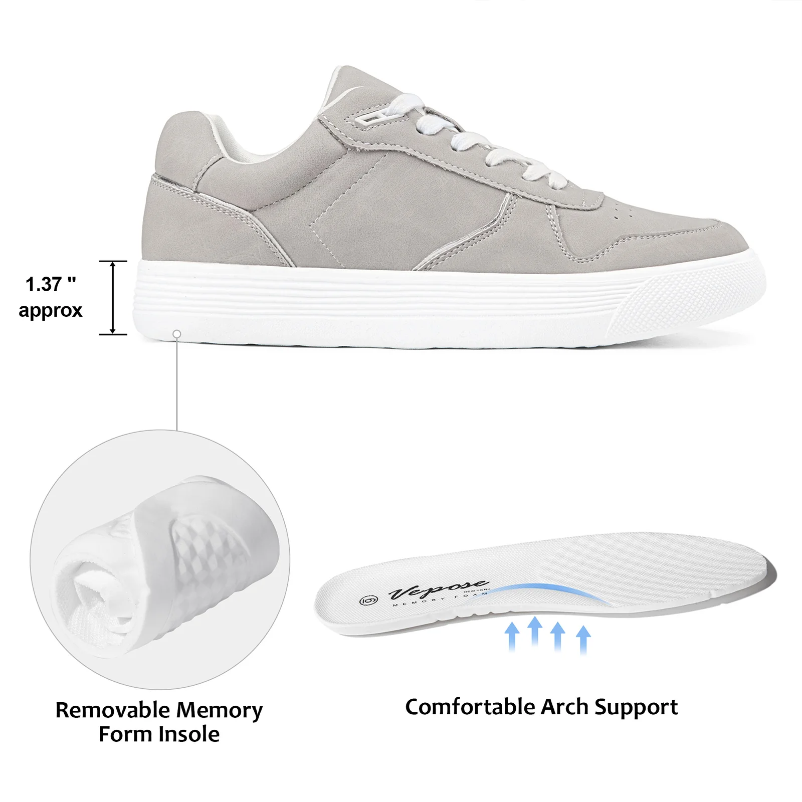 Vepose Women's 8001 Fashion Sneakers, Arch Support Lace-up Casual Sneaker, Tennis Walking Dress Shoes for Lady