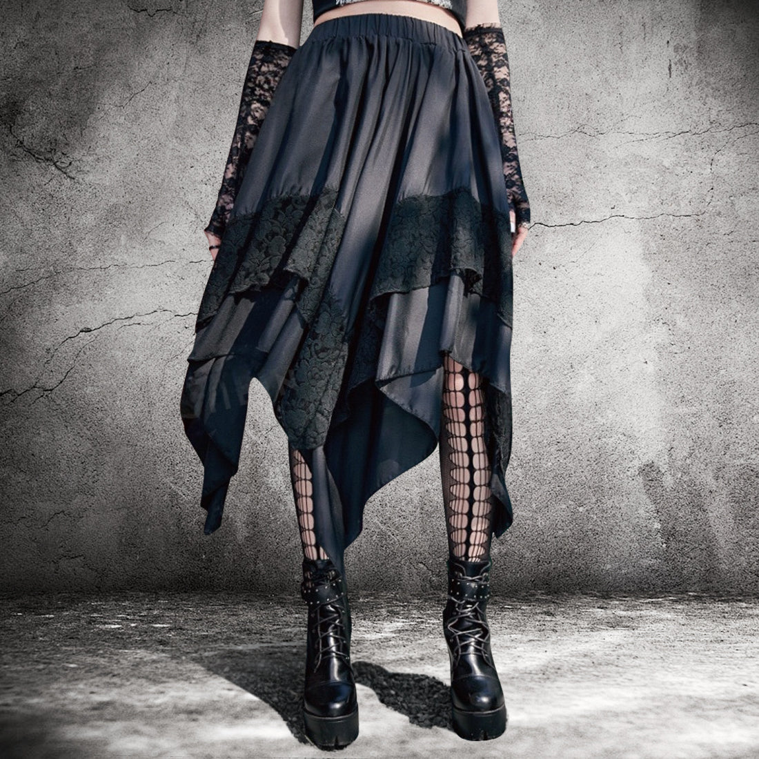 Steampunk Gothic Lace Panel Skirt