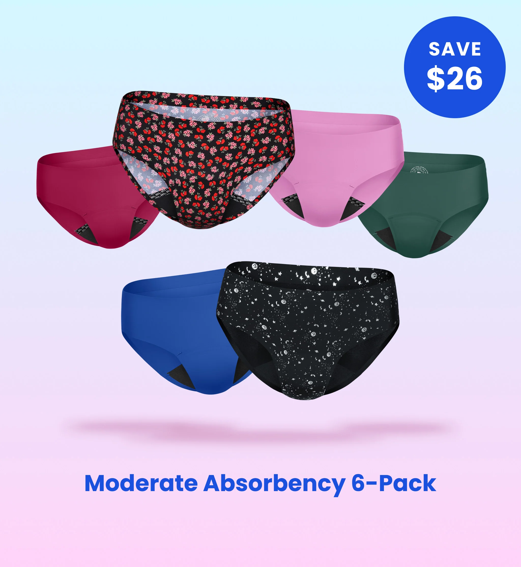 Leakproof UltraThin No-Show Underwear 6-Pack - Bikini