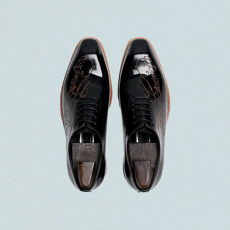 ElegantEpic Embossed Oxford Shoes – Black Leather Formal Oxford Shoes for Men