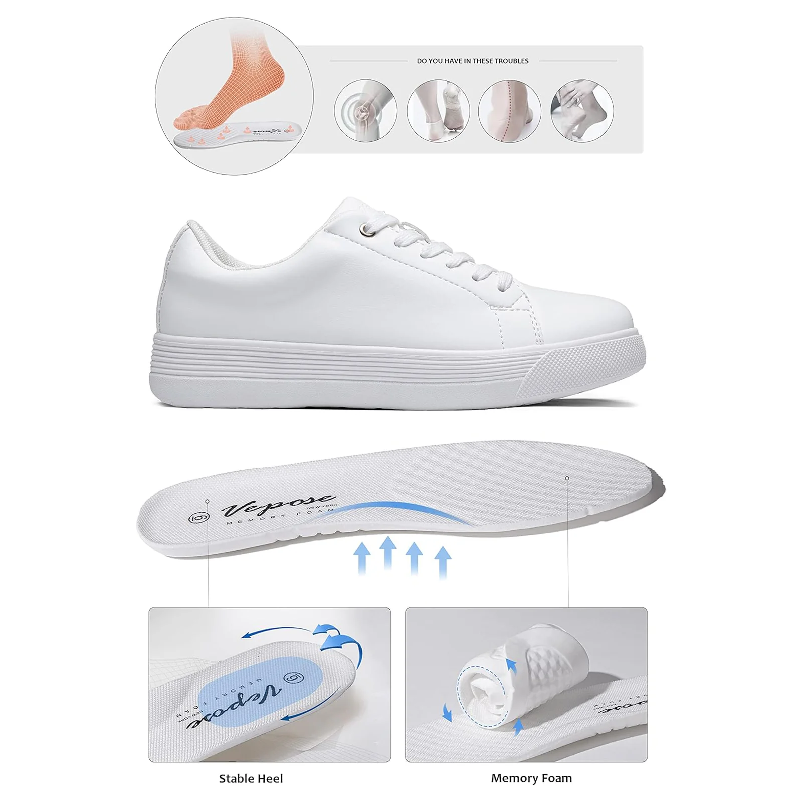 Vepose Women's 8012 Lace Up Classic Fashion Sneakers Comfortable Cute Shoes
