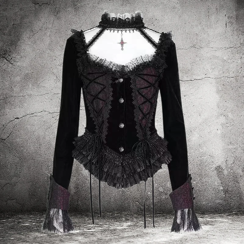 Gothic Lace Woven Long Sleeved Top
